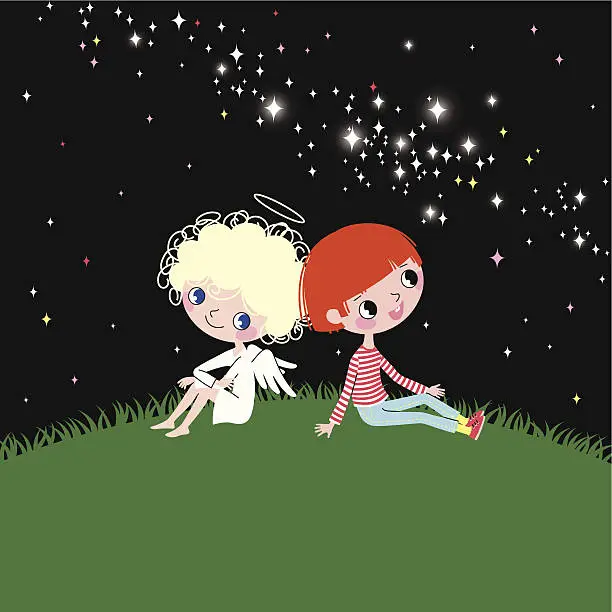 Vector illustration of Angel, Child and Milky Way.