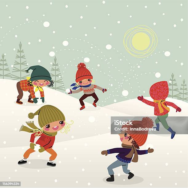 Crianças E Bolas De Voo - Arte vetorial de stock e mais imagens de Cartão de Natal - Cartão de Natal, Equipa Desportiva, Inverno