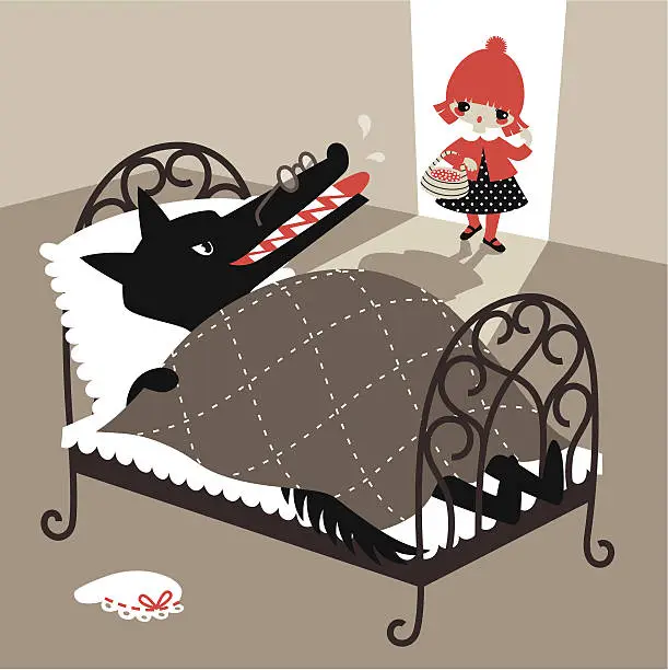 Vector illustration of Little red riding hood and the wolf