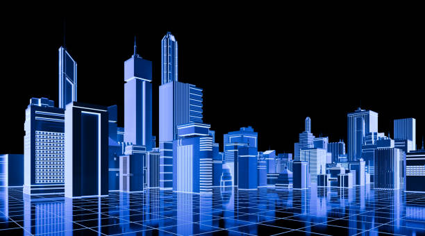 istock Futuristic blue smart city background 1563944741