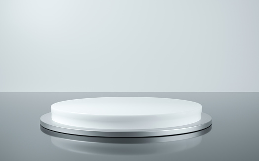 3D render white minimal podium pedestal product display on white background. 3D mockup illustration