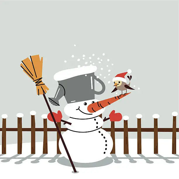 Vector illustration of Christmas card with snowman.
