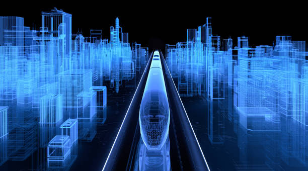 istock Futuristic blue smart city background 1563968210