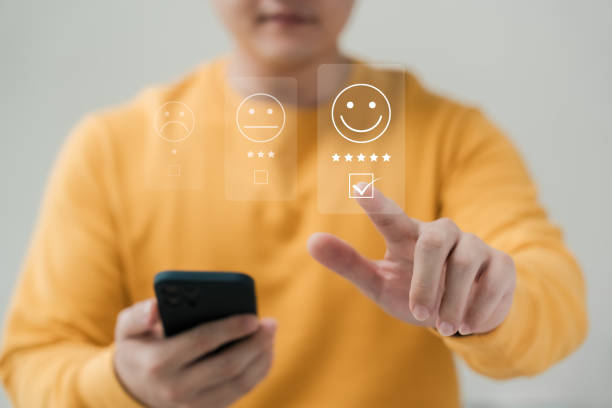 istock Experience excellent customer services with a happy, smiley face icon. Trustworthy support, top-rated ratings, and positive feedback. Discover the perfect online application for five-star experience. 1563985363