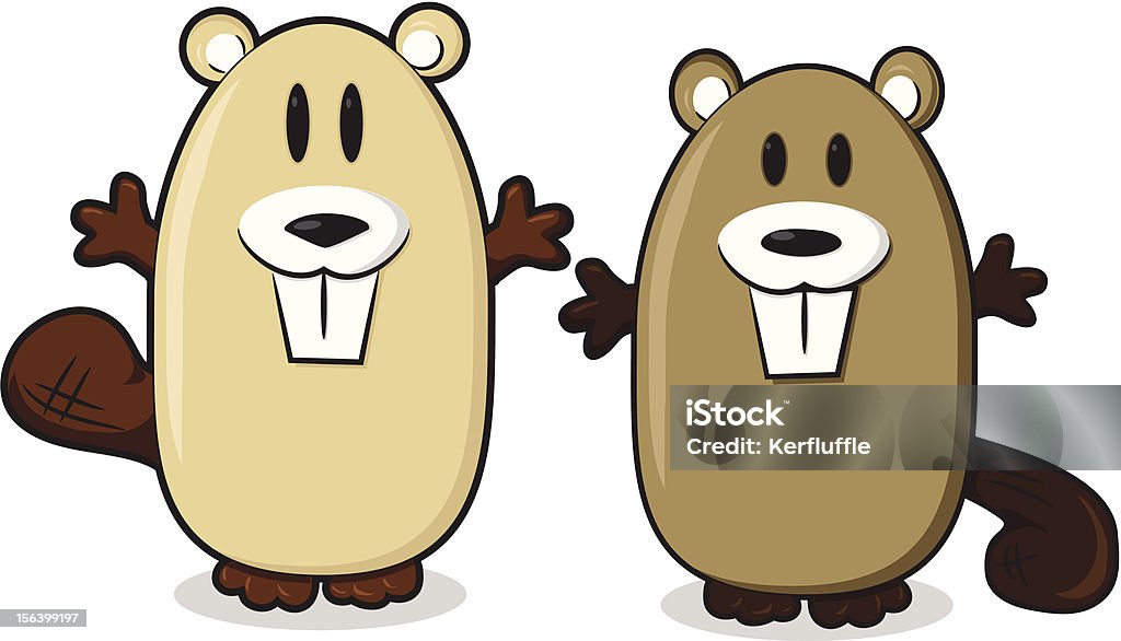 Heureux Cartoon Beavers - clipart vectoriel de Barrage de castor libre de droits