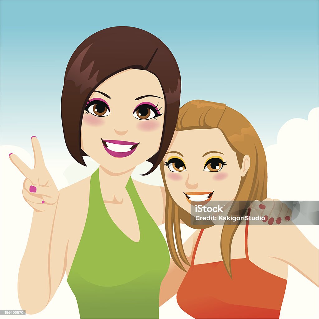Best Friends Girls Stock Illustration - Download Image Now - Two People,  Sister, Cartoon - iStock