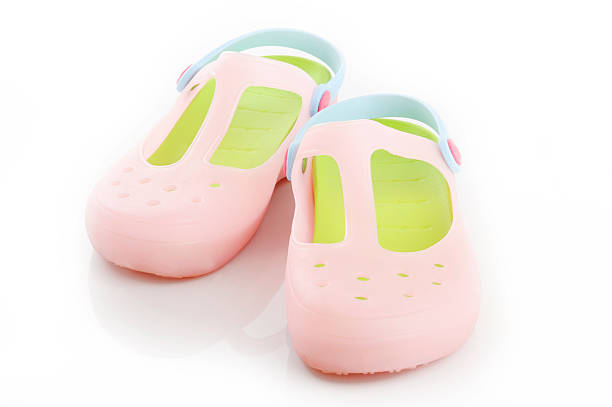 istock Colorful rubber sandals on white background 156406172