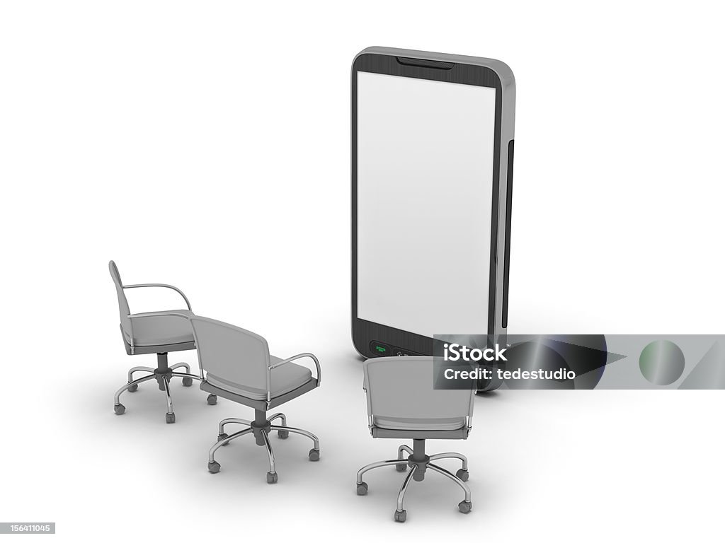 Teléfono celular y sillas sobre fondo blanco - Foto de stock de Abstracto libre de derechos