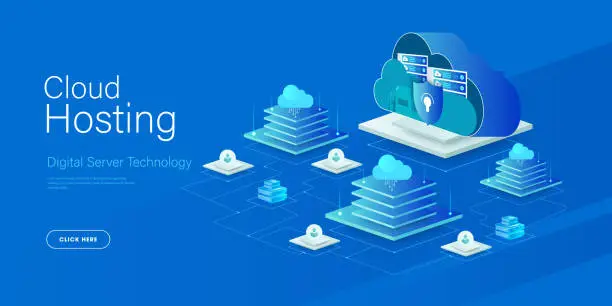 Vector illustration of Cloud Storage Service, Concept of Downloading, Transmission and Synchronization of Digital Data, Application, Network