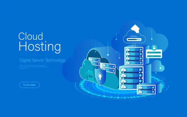 Vector illustration of Data protection cloud storage design flat concept.