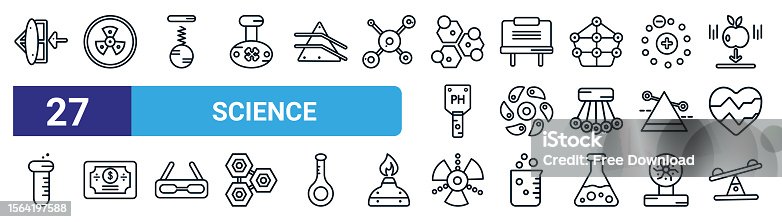 istock set of 27 thin line science icons such as convex, radiation, force, blackboard, vortex, bond, radioactivity, seesaw vector icons for mobile app, web design. 1564197588