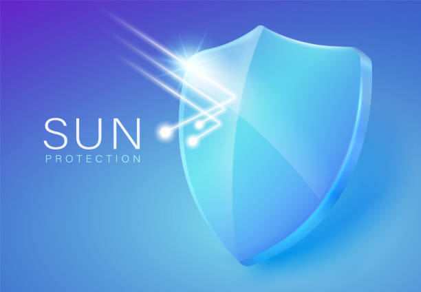Ultraviolet light shield The screen protection Ultraviolet light shield The screen protects the sun from UV rays. Advertising symbol icon. Sunscreen, skin care, lotion. Realistic vector file. uv light stock illustrations