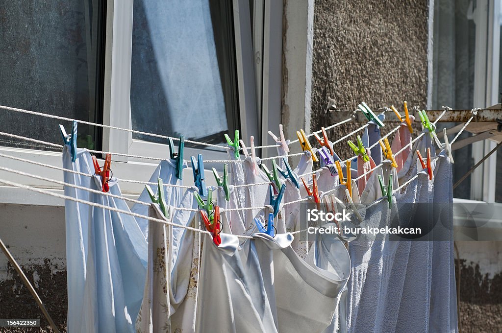 Fresh laundry hanging on a clothesline in downtown, Istanbul, Turkey http://img522.imageshack.us/img522/7524/turkeykw1.jpg Clothesline Stock Photo