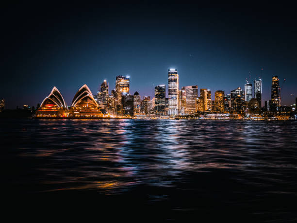 sydney nocą, nsw, australia - sydney australia sydney harbor australia night zdjęcia i obrazy z banku zdjęć