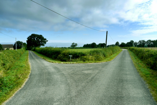 a road splits into the distance