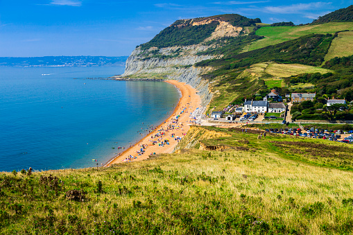An August bank holiday walk from seatown in Dorset over Golden Cap Hill