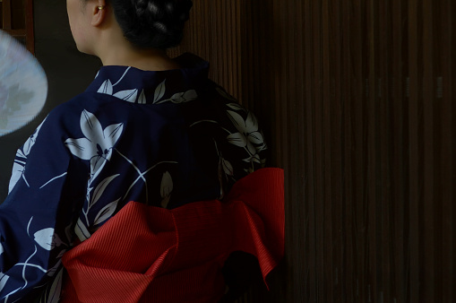 Woman in Yukata/with Large Copy Space