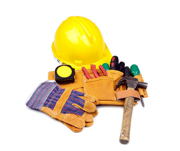 istock Tool belt with hardhat and gloves 156427134