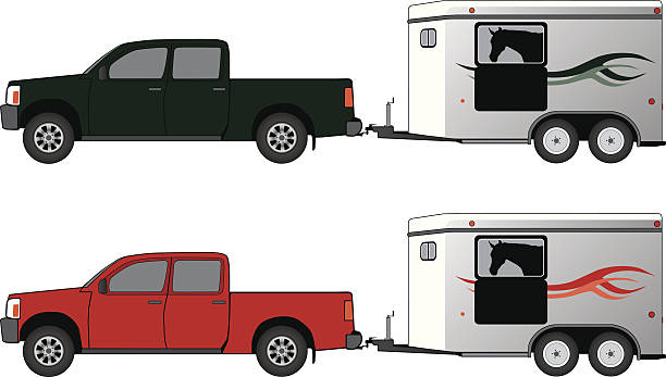 Pickup with horse trailer vector art illustration