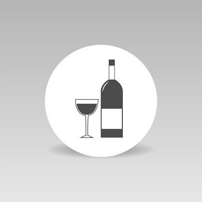 Wine bottle and glass icon. Vector illustration
