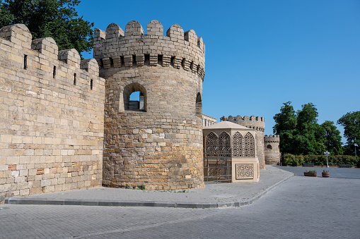 Ancient stone city walls surrounding the old city - Icherisheher - of Baku, capital city of Azerbaijan