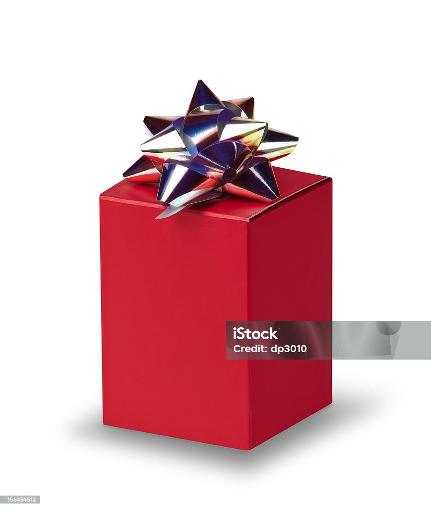 Красная Коробка с серебряной бантом - Стоковые фото Без людей роялти-фри