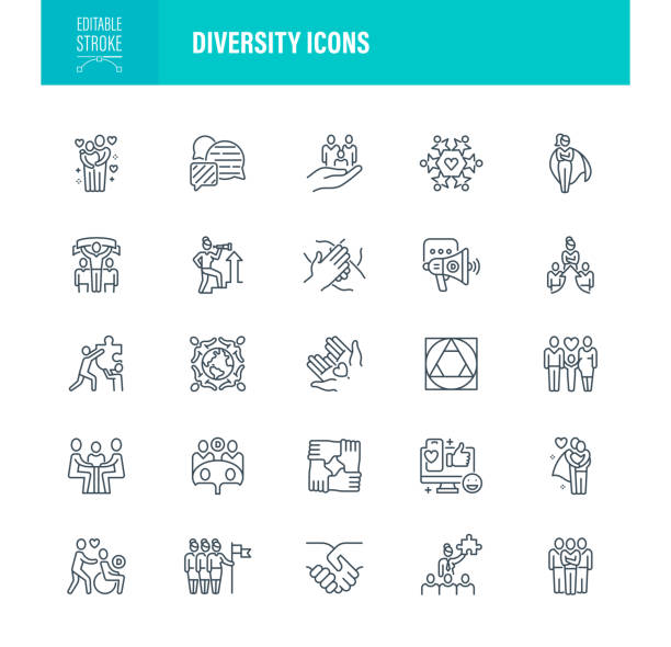 Diversity Icons Editable Stroke vector art illustration