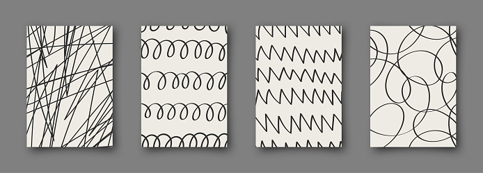 istock Set of abstract backgrounds. Hand drawn doodle various shapes. Scribble vector posters. Contemporary modern trendy vector illustrations. Every banner is isolated. Monochrome colors 1564356365