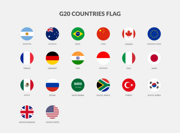 illustrations, cliparts, dessins animés et icônes de collection d’icônes de drapeau des pays du g20 - drapeau national