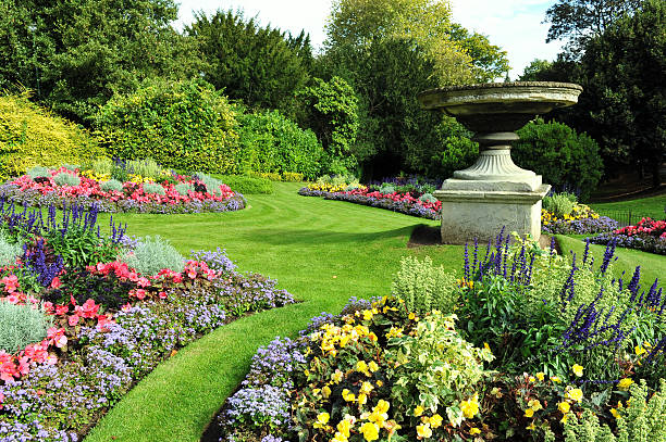 kenilworth castle warwickshire the midlands england uk - red tulips in the love knot garden
