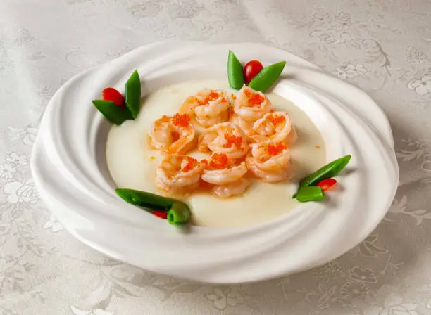 Baixue Prawn Balls served dish isolated on background top view of hong kong chinese food
