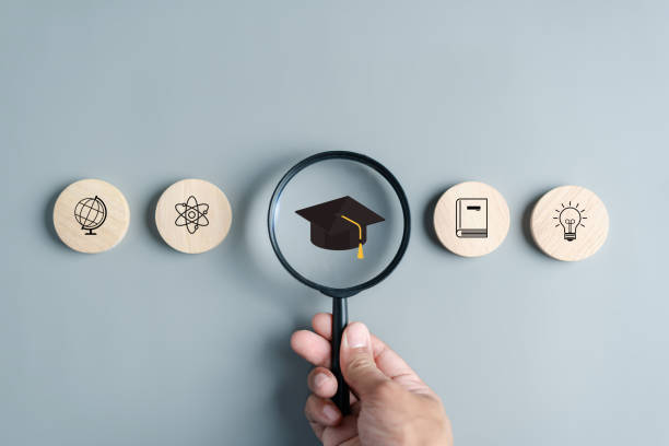 Graduation hat inside with lightbulb icon, Education course degree concept, Internet education course degree, study knowledge to creative thinking idea and problem solving solution.