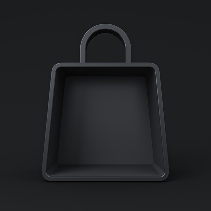 Blank black shopping bag display showcase or product mock up stand isolated on dark background minimal creative idea black friday sale concepts 3D rendering