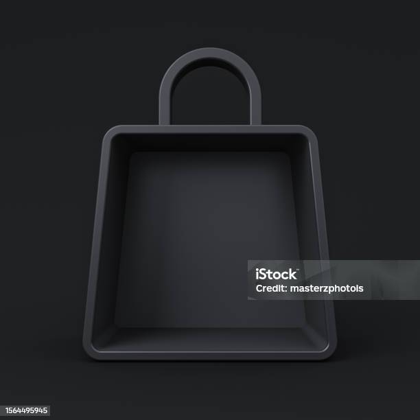 Blank Black Shopping Bag Display Showcase Or Product Mock Up Stand Isolated On Dark Background Minimal Creative Idea Black Friday Sale Concepts 3d Rendering Stock Photo - Download Image Now