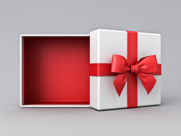 White gift box open with blank red bottom box or top view of present box tied with red ribbon and bow isolated on grey white background with shadow minimal conceptual 3D rendering White gift box open with blank red bottom box or top view of present box tied with red ribbon and bow isolated on grey white background with shadow minimal conceptual 3D rendering unfolded stock pictures, royalty-free photos & images