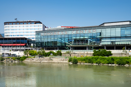 Villach, Austria. July 18 2023. External view of the the modern architecture of the Congress Center