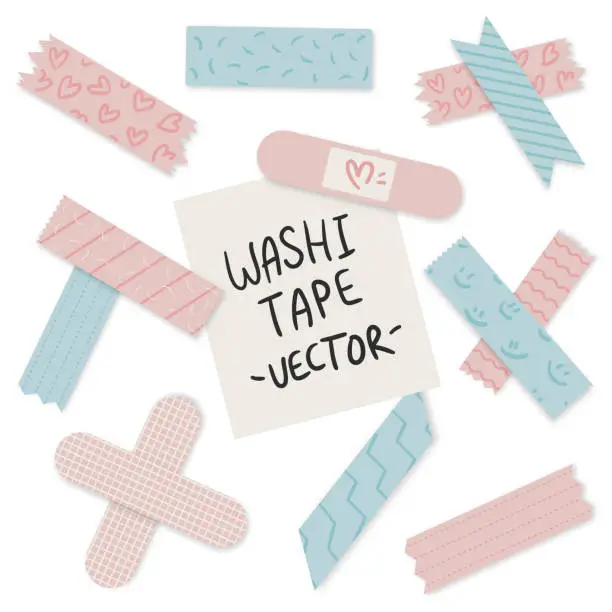 Vector illustration of Set of colorful cute pastel craft tapes with variant patterns. Editable vector illustration file.