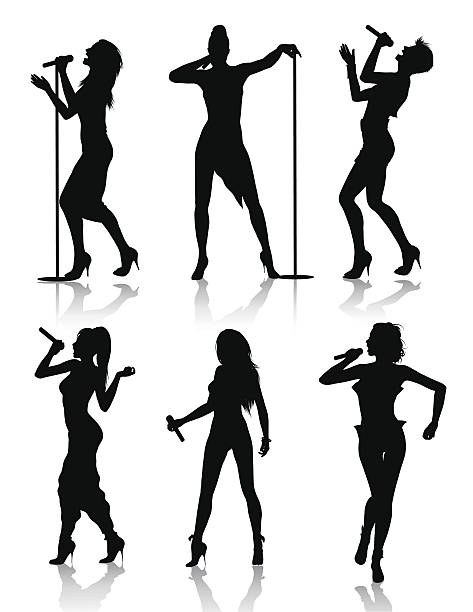 weibliche silhouette mit sänger - silhouette singer singing group of objects stock-grafiken, -clipart, -cartoons und -symbole