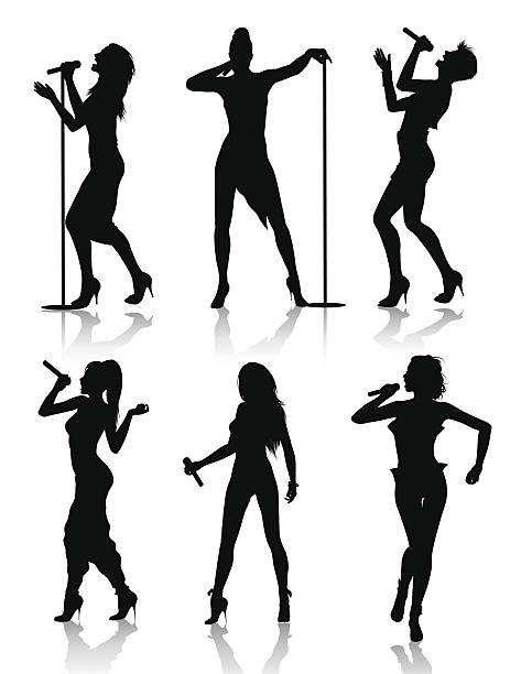 ilustrações de stock, clip art, desenhos animados e ícones de conjunto de silhueta de cantores feminino - showgirl