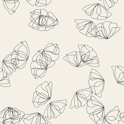 Monochrome seamless floral pattern. Poppy flower background. Spring vector hand drawn testure
