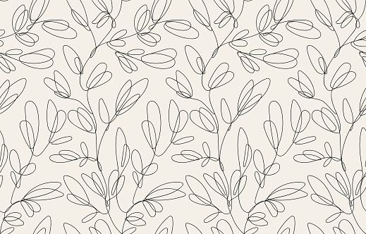istock Seamless floral pattern with one line flowers. Vector hand drawn illustration. 1564578226