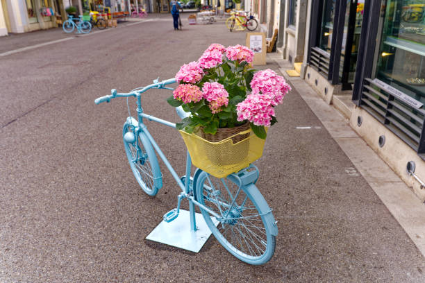istock Bicycle decoration at Swiss town. 1564597420