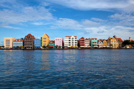 Beautiful old colorful homes and business of Willemstad Curacao.