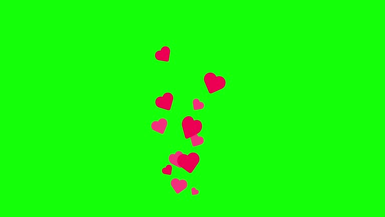 Social media Live style animated bright pink hearts isolated on green background. 4k resolution animation. Valentine's day heart animation. Banner with copy space