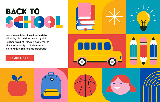 Back to school, geometrical modern style design. Back to school sale, promotion, poster and flyer. Vector illustration