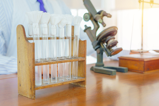 old equipment and science experiments in laboratory.