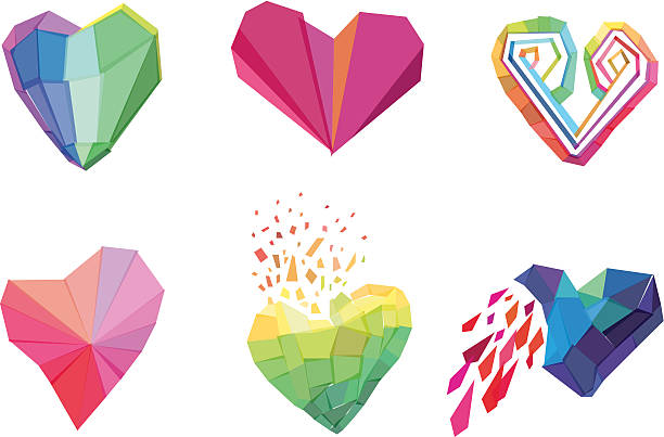 sercem wielokąta - symbol exploding polygonal heart shape stock illustrations