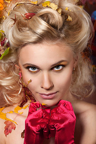 istock Beautiful woman in  red gloves 156464413