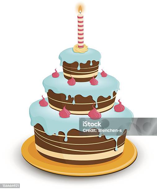 Bolo De Aniversário - Arte vetorial de stock e mais imagens de Aniversário - Aniversário, Azul, Banda desenhada - Produto Artístico