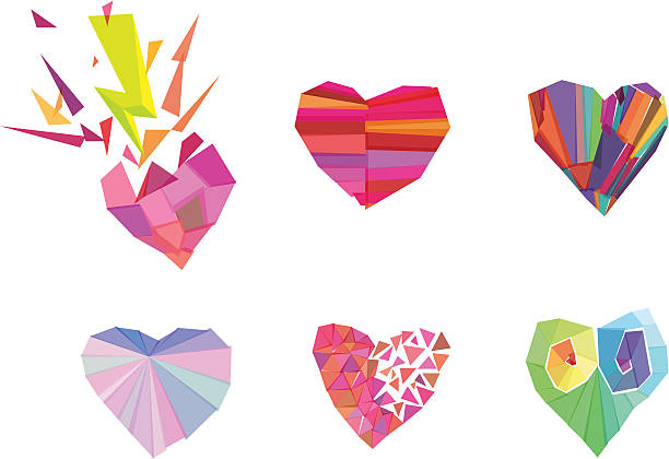 sercem wielokąta - symbol exploding polygonal heart shape stock illustrations